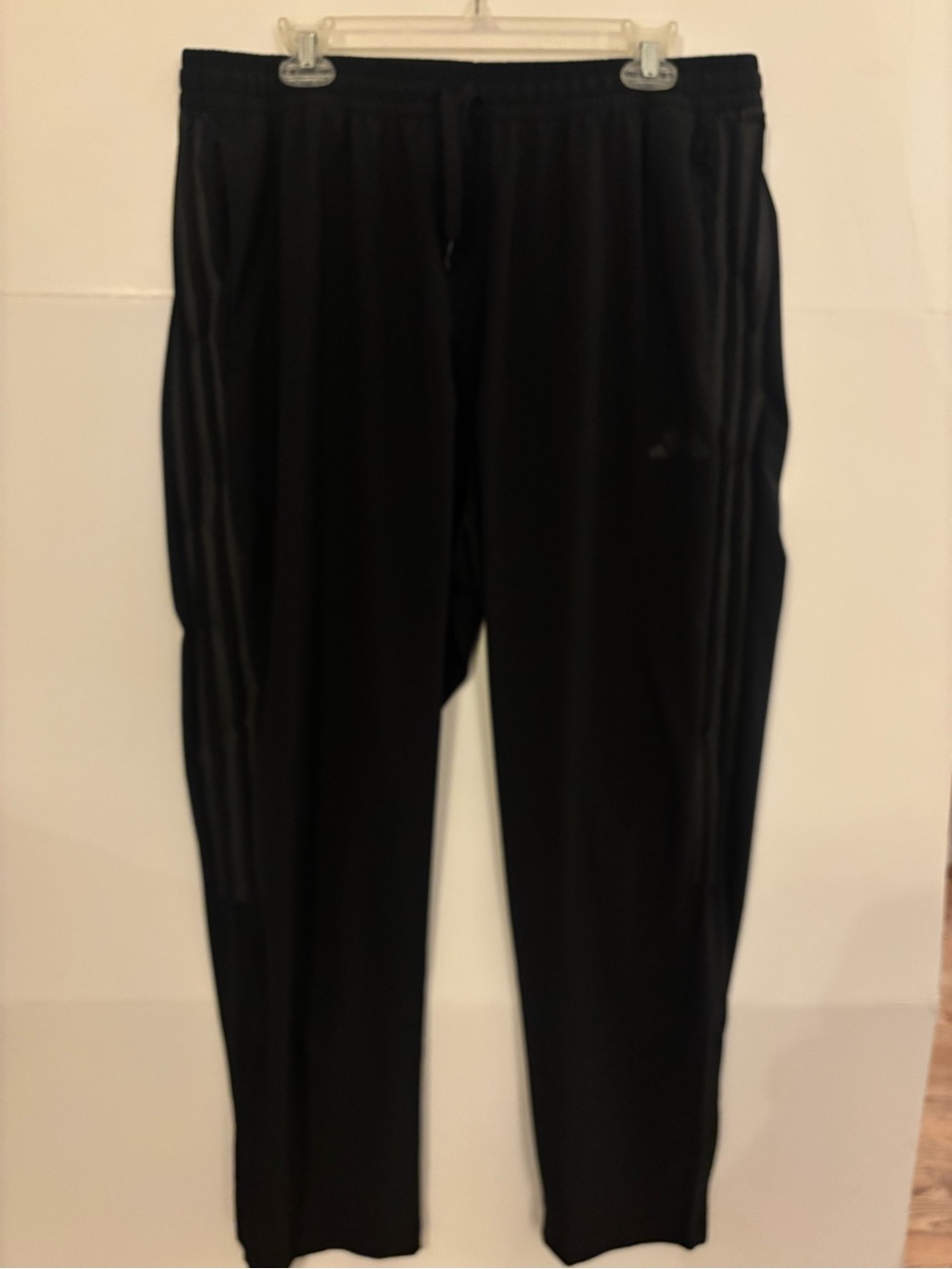 adidas Men's XL Black Track Pants Polyester Knit Drawstring Elastic Waist